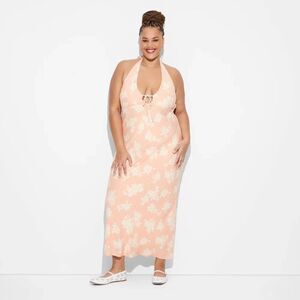 Wild Fable Women's Maxi Sundress Peach Orange Floral XXL Halter Neck NWT